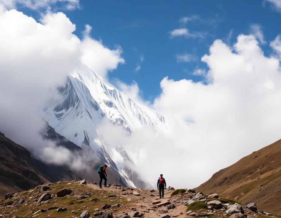 Caminata en los Andes cerca del nevado Salkantay